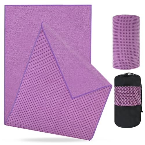 flintronic Mikrofaser Hot Yoga Handtuch, 183x63cm, für Yogamatte, Decke oder Fitness-Zubehör Saugfähig Schnelltrocknend Yogatuch mit Kühlendes Handtuch (Lila)