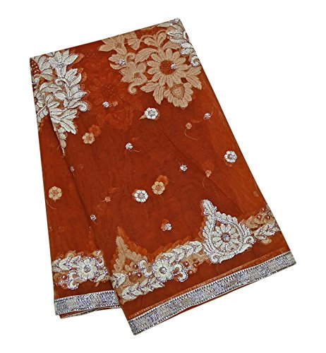 PEEGLI Indische Jahrgang Bestickt Orange Stola Netz Stoff Traditionellen Dupatta Frauen Schal