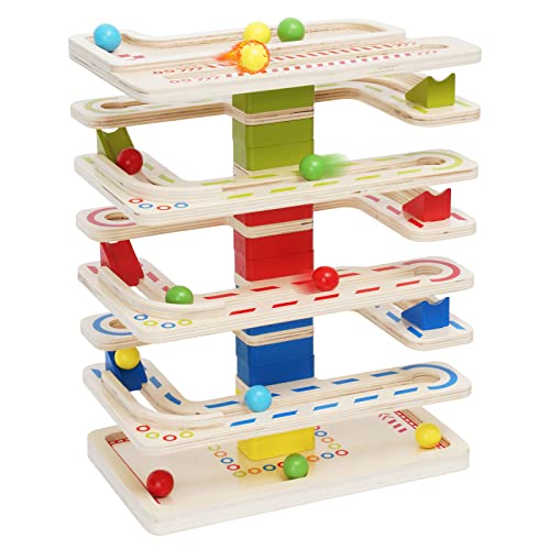 Kugelbahn Murmelbahn Holz Spielzeug Marble Run Spielzeug Rollbahn Set mit 16 Bällen,Kugelturm Motorikspielzeug für Kinder ab 1 2 3 4 Jahre