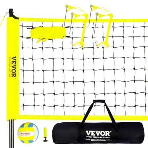 VEVOR Volleyballnetz Höhenverstellbar Volleyballnetz Set, Tragbarer Beachvolleyball-Netz, Outdoor Volleyballnetz Faltbare Volleyballnetz mit Volleyball & Tragetasche, für Garten Strand Rasen usw.
