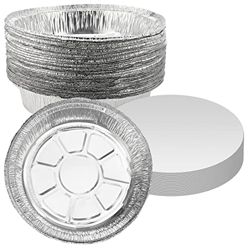 ZEONHEI 40 Stück 20,3 cm Aluminiumfolienformen mit Papierdeckel, 900 ml runde Zinnfolienschalen, Aluminiumfolien-Pfannen-Behälter, runde Folie, Kuchenformen, Backbleche zum Kochen, Braten, Aufwärmen