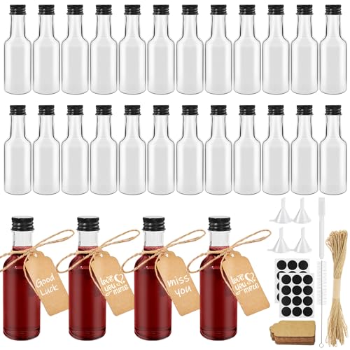 Furuising 28 Stück 50ML Shot Flaschen zum Befüllen Kunststoff, Mini Flaschen zum Befüllen, Wiederverwendbar Schnapsflaschen zum Befüllen mit Deckel Stift, Anhänger, Trichter für Hochzeiten Party