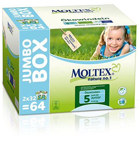 Moltex Nature No. 1 Ökowindeln, Jumbopack, Größe 5 (Junior), 11-25 kg, (1 x 64 Windeln)