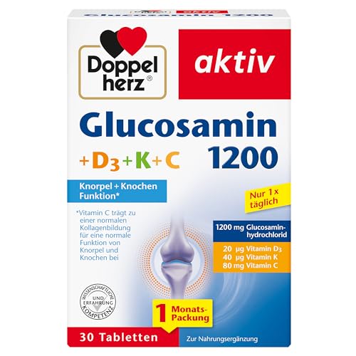 Doppelherz Glucosamin 1200 + D3 + K+ C – Mit Vitamin C als Beitrag zur normalen Kollagenbildung für eine normale Knorpelfunktion – 30 Tabletten