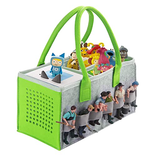 Tasche for toniebox Tonie, Aufbewahrung Box Tragetasche mit Griff, für Toniebox Starter Set und Tonies Figur, Zubehör Schutzhüllen-Organizer für über 30 Figuren (Gray + grün)