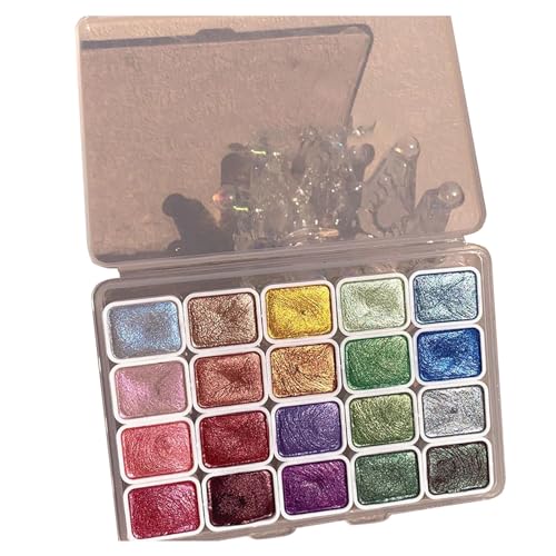 Aquarellfarben Set 20 Farben in Tragbarer Box | 20 Farben Aquarell Malerei Set - Metallische Aquarellfarben Set - Buntes Metallische Perlglanz-Aquarellfarbe für K-u-n-s-t-m-a-l-e-r-e-i (B)