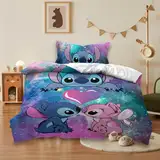 YANAYANA Kinderbettwäsche 200x135 + Kissenbezug 75×50 cm, Stitch Kinderbettwäsche, 3D Anime Cartoon Drucken Kinderbettwäsche, Bettwäsche Set für Jungen Mädchen