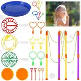 24 PCS Seifenblasen Set für Kinder, Große Seifenblasenstäbe, Seifenblasen Blase mit Tablett und 2 Seifenblasen Stab Groß, Zauberstab Einstellen Seifenblasen für Indoor und Outdoor Bubble Maker Spiele