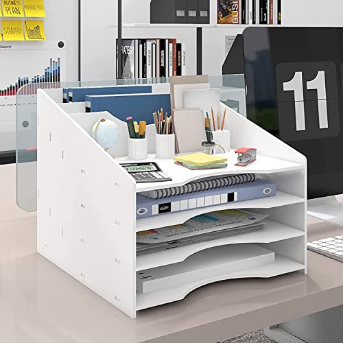 PUNCIA Dokumentenablage A4 Briefablage 4 Ablagefächer PVC Schreibtisch Datei Organizer Papierablage Aktenaufbewahrung Ablagesystem Dokumentenhalter für Büro Arbeitszimmer Schule Office