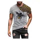 Take Idea Herren Tshirt Bienendruck Regular Fit Summer Kurzarm Oberteil Mit Rundhals Stretch Material Sportshirt Atmungsaktiv Tops Freizeit Fitness Sweatshirts Mode Streetwear