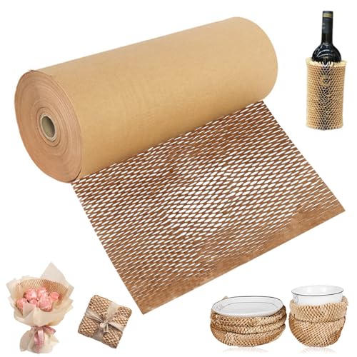 Wabenpapier Verpackungspapier,30cm*30m,Weiß,Luftpolsterfolie-Alternative für sicheren und nachhaltigen Versand,füllmaterial verpackungsmaterial,für Umzüge,Geschenkverpackungen (Braun)