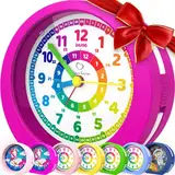 Honey's Heaven Kinderwecker ohne Ticken - für Jungen und Mädchen - Lernwecker Lernuhr Weckuhr Kinderuhr Quarzwecker Snooze Analog Quartz Wecker (violett)