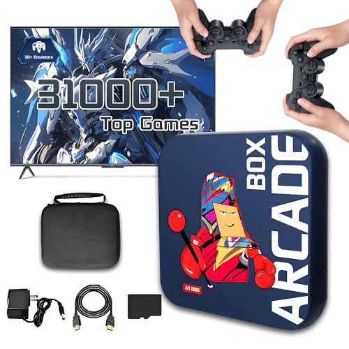 XIXIMENG Super Konsole 4K Arcade Box,51000/41000/31000+ Spiele,50/40/30 Emulatoren,HD HDMI Ausgang Retro Spielkonsole für TV,S905X Chip,Plug & Play Videospielkonsolen mit 2 Wireless Controller (64G)
