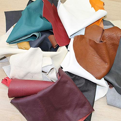 SmartSF Lederreste Bastelleder - Lederstücke 1 Kg bunt, farblich gemischt, alle Stücke Mind. DIN A5 und größer, Zum Basteln und Nähen