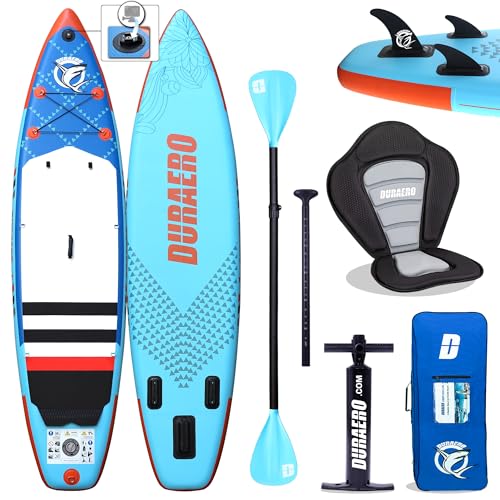 Aufblasbares Stand Up Paddle Board, SUP Board, inkl. Kajak Sitz, Kick-Pad und komplettes Zubehör, 330 x 76 x 15 cm, bis zu 150 kg, Blau