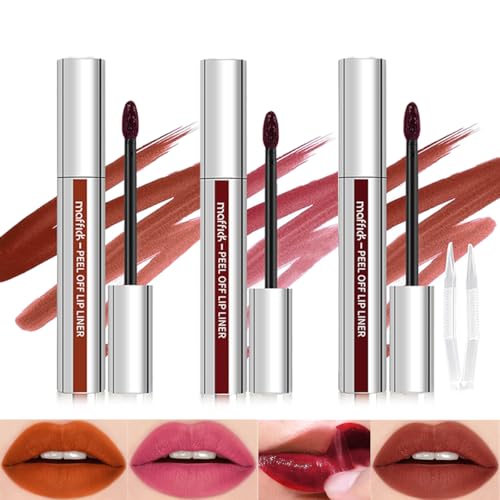 Baorder 3PCS Peel Off Lip Liner Set,Long Wear Tattoo Lip Liner mit Pinzette,Peel Off Lip Stain Tattoo mit mattem Finish,langlebig,wasserdicht,übertragungsfest,hochpigmentierte Farbe, für alle Hauttype