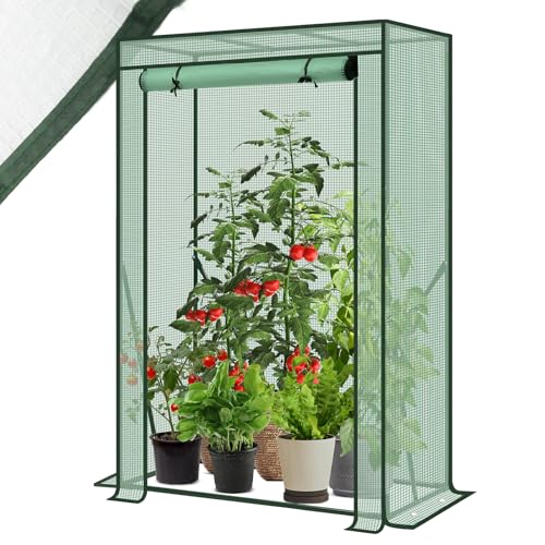 Sekey Tomatengewächshaus 150x100x50 cm, Kleines Gewächshaus, Robustes Foliengewächshaus Tomaten Gewächshaus für Balkon - Stabil, Winterfest & Einfach zu montieren, Grün