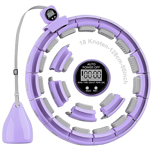 Smart Hoop Reifen Erwachsene und Anfänger, Hullahub Reifen zum Abnehmen，Smart Hoop Leise XXL 128CM，Fitness Hoop mit Gewicht, Zähler und Noppen