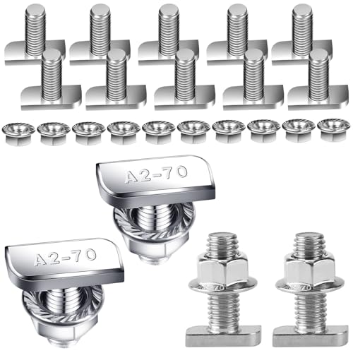 Hammerkopfschrauben Edelstahl 10 Stück T Hammerkopfschrauben mit Flanschmutter Hammerkopfschraube M8x20MM T Schrauben Sperrzahnmuttern mit Flanschmuttern für PV Solar Montageschienen