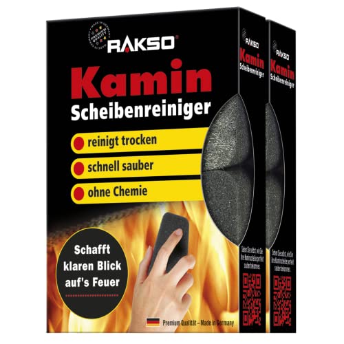 RAKSO Kaminscheibenreiniger - 4 Kaminglasreinger, 2x2 Stk. - Kaminreiniger Scheibe, Ofenglasreiniger, Kamin Scheibenreinigung, Kaminglas Reiniger, Ofenreiniger Kamin