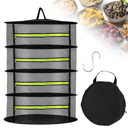 MINISOISO Trockennetz Kräuter 4 Schichten Kräutertrockner Netz-Hängendes Kräutertrockennetz 73x60cm -Kräuter Trockengestell Trockennetz mit S-förmige Haken-Mesh Trockennetz für Pflanze,Fleisch,Blumen