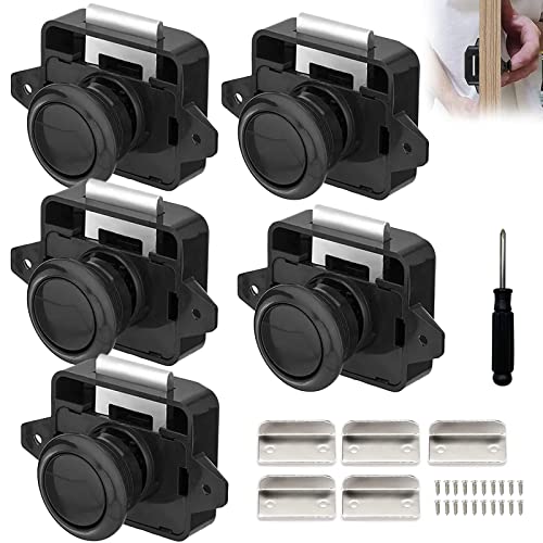 5 Stück Wohnmobil Schlösser, Metall Push Button Catch Door Lock Möbelschloss Schrank Schloss Cabinet Locks Drehknopf Schloß Tür Verschluss für Wohnmobil Caravan Yacht Schrank Tür, Schwarz
