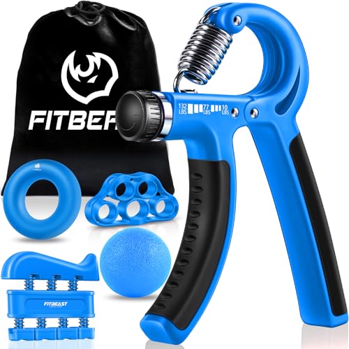 FitBeast Handtrainer Fingertrainer, Griffkraft Trainer Trainingsset - 5er-Pack, Verstellbarer Grip Trainer, Finger Trainingsgerät, Handgelenk Trainer, Trainingsring & Stressabbau-Griffkugel