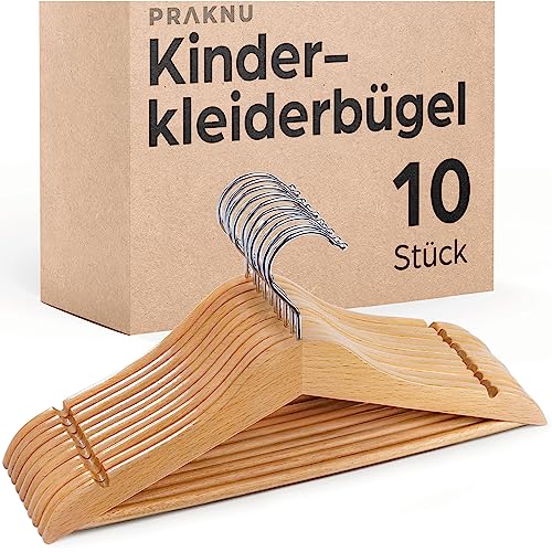 Kinderkleiderbügel Holz mit Haken 360° Drehbar - 10er Set - Robustes Natur Buchenholz - Perfekte Ordnung für Kinderkleidung