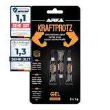 3x 1g Sekundenkleber extra stark - Inkl. Anti-Austrocknungs-Spitze - KRAFTPROTZ - Dickflüssiger Superkleber - Universell verwendbar zum Kleben von Plastik, Kunststoff, Glas, Holz, Stein, Metall uvm.