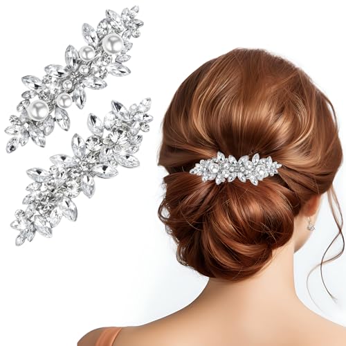 Sibba 2 Stück Strass Haarspange Silber Haarschmuck Funkelnde Kristall Haarspangen Clips Braut Hochzeit Haarnadeln mit Strasssteinen Glitzer Rhinestone Haarclips Kopfstücke Schmuck Mädchen Frauen