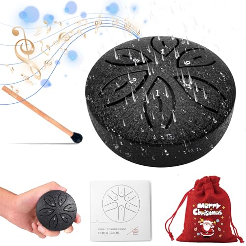 YILNUNFU Regentrommel Outdoor, 3 Zoll 6 Töne Rain Drum Zungentrommel mit Schlägeln Mini Regentrommel Instrument Steel Tongue Drum Zungentrommel für Meditation Yoga Klangheilung