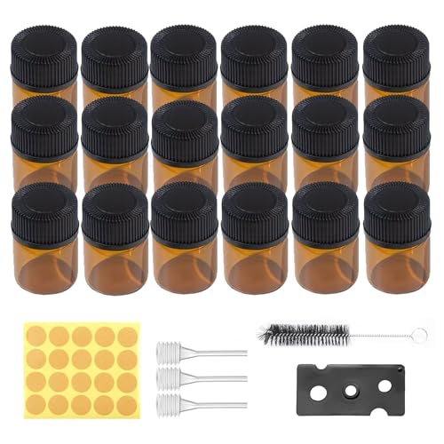 100 Stück Mini Braunglas Glasflaschen 1ML, Kommt mit Pinsel, Perlenschneider, Strohhalm und Aufklebern, Mini Braune Leere Glasflaschen für Ätherische Öle mit Orifice für Ätherisches Öl, Spa, Massage