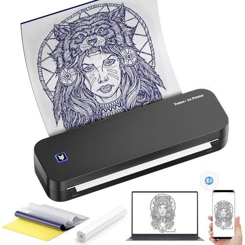 LIUMATE Bluetooth Tattoo Drucker Wireless Tattoo Stencil Printer with 20 Blatt Transferpapier, A4 Thermodrucker 2600mAh Stencil Drucker Maschine, Kompatibel mit Android und iOS Phone & PC
