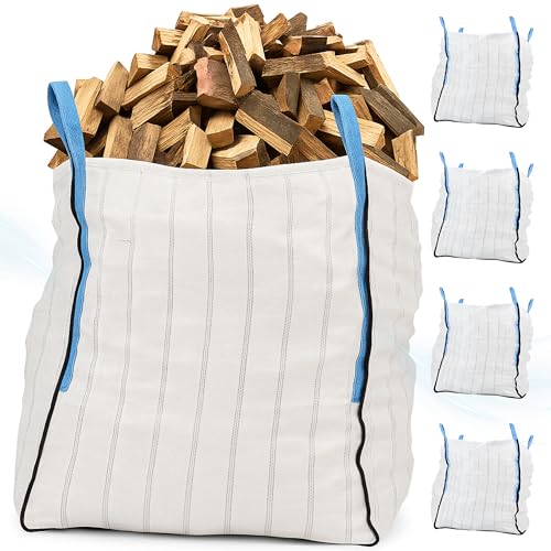5X Big Bag für Holz | Brennholz-BigBag für 1m³ | Atmungsaktiver BigBag 90x90x110 cm Groß - Hohe Stabilität bis 1500kg, BigBags mit 4 Schlaufen (BigBag ohne Brennholz)