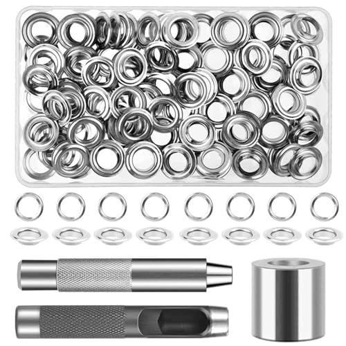 vvhippo 120pcs Ösen Werkzeug Kit, Ösen Set 12mm Ösen Scheiben Ösenzange Set Rostfrei Ösen für Planen Ösenwerkzeug mit Aufbewahrungsbox für Stoff Leder Planen Markisen Schuhe