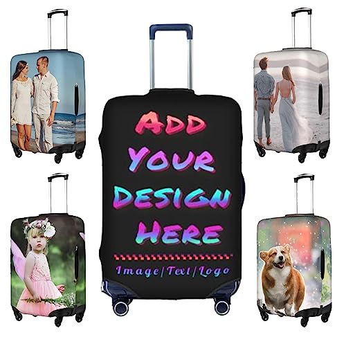 Naispanda Personalisierte Kofferhülle mit Foto Text, Personalisieren Sie Ihr Gepäck mit Bild/Name/Logo, individuelles Reisezubehör für Koffer, Elastische Schutzhüllen, 18-32 Zoll