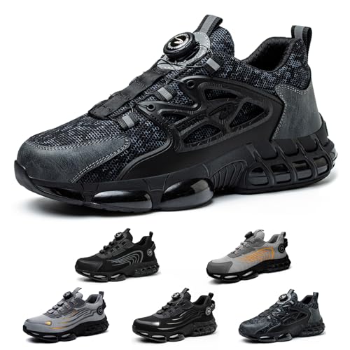 AiryMotion Sicherheitsschuhe Herren Damen Stahlkappe Sneakers Leichte Atmungsaktive rutschfeste Arbeitsschuhe Black 43 EU
