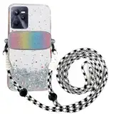 Tivenfezk Nadoli für Oppo Realme C35 Glitzer Handykette Hülle,Silikon Bling Durchsichtig Crossbody Tasche zum Umhängen Schutzhülle mit Telefon Clip Halter Band