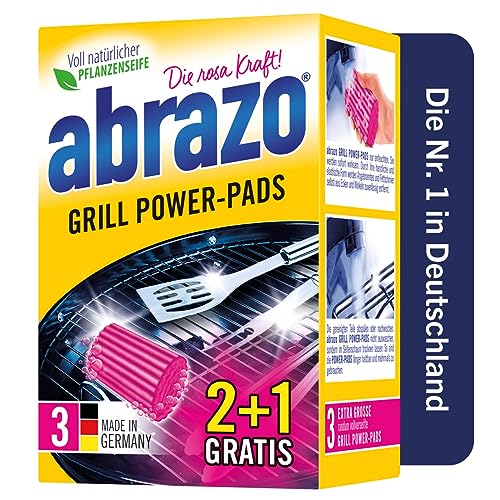 abrazo Grill Power-Pads - 3 Grillreiniger, Fettlöser mit antibakterieller Seife, Backofen und Grill Reiniger, Reinigung von Rost und Zubehör