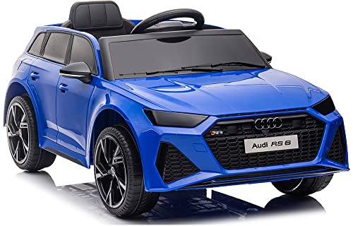 Playhouse Kinder Elektroauto Audi RS6 12V, Eva Räder,Leder Kinderauto Kinderfahrzeug der Hit (4.Blau)