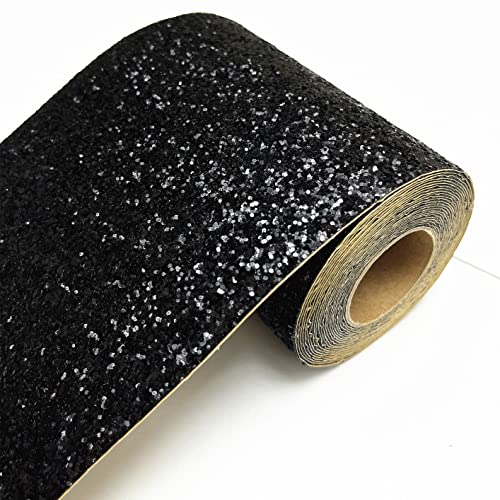 DHHOUSE Schwarz Glitzer Tapetenbordüre, Selbstklebend funkeln bordüre 13 cm x 5 meters (Schwarz)