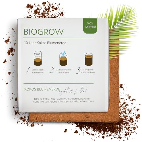 Bio Kokoserde gepresst im Quellbeutel - Biologisch abbaubare, torffreie Anzuchterde aus 100% Kokosfasern (10 Liter, 1 Stück)