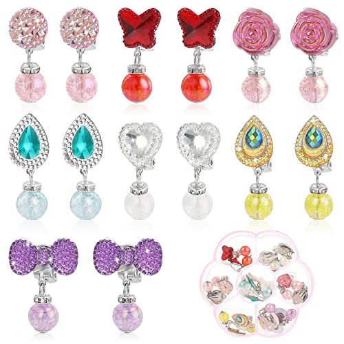 Grevosea 7 Paare Clip Ohrringe Mädchen,kinder Ohrringe,klipp Ohrringe,ohrklipser Mädchen Ohne Ohrlöcher,kinder Ohrringe Klips Prinzessin Schmuck Zubehör Mädchen Spiel Ohrringe Mit Klaren Boxen