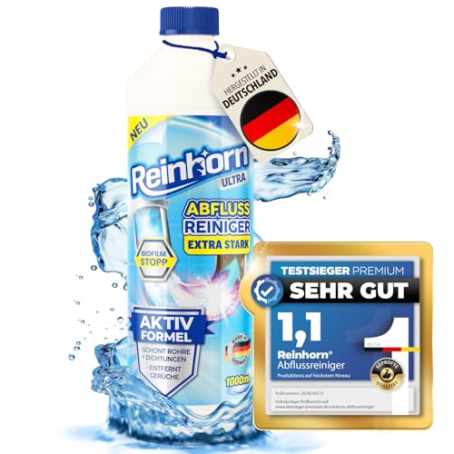 REINHORN Abflussreiniger Extra Stark mit Biofilm Stopp und Sofort Frei Aktivformel - Premium Spezial Rohrreiniger 1000ml Vorteilspack schont das Abfluss Rohr und pflegt Dichtungen (1 x 1000ml)