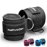 NativoDex Fußschlaufe Kabelzug (2 Stück) - Knöchelriemenscheiben Krafttraining Fußmanschetten mit 2 D-Ringen - Ankle Straps für Gym Fitness Training (Schwarz)