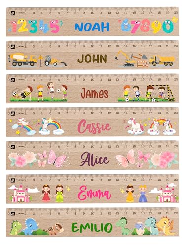 Meinearmbänder Personalisiertes Holz-Lineal zur Einschulung 2025 – 20 cm Graviertes Lineal mit Namen & Motiv – Geschenk zum Schulanfang für Jungen & Mädchen – Verschiedene Designs zur Auswahl (1)