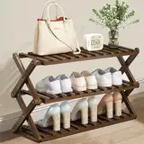 FEUFOAM Faltbare Schuhregale Multi-Tier Bambus Schrank Schuhregal 3-Stufen Speicher Organizer Rack Freistehendes Schuhregal für Eingangstür Flur Schlafzimmer