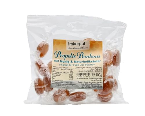 Honig Propolis Bonbons | von Imker | Halsbonbons mit Naturheilkräutern | 100 g Beutel, Imkergut