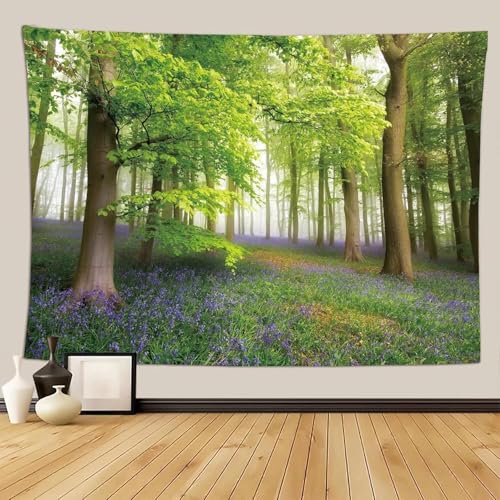 Wandteppich Waldpark 180x230 cm Wandteppiche Lila Blume Wiese 3d Druck Wandbehang Tapisserie Wandtuch für Wohnzimmer Schlafzimmer Wohnheim Wanddeko a-1032