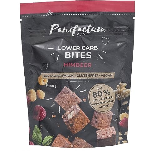 Panifactum Snacks Low Carb Bites Himbeer, Vegan, Gluten-, Zucker-, Hefe- & Sojafreie Snackwürfel, Wiederverschließbare Verpackung, für Unterwegs, Schule & Arbeit, aus Gefriergetrockneten Himbeeren